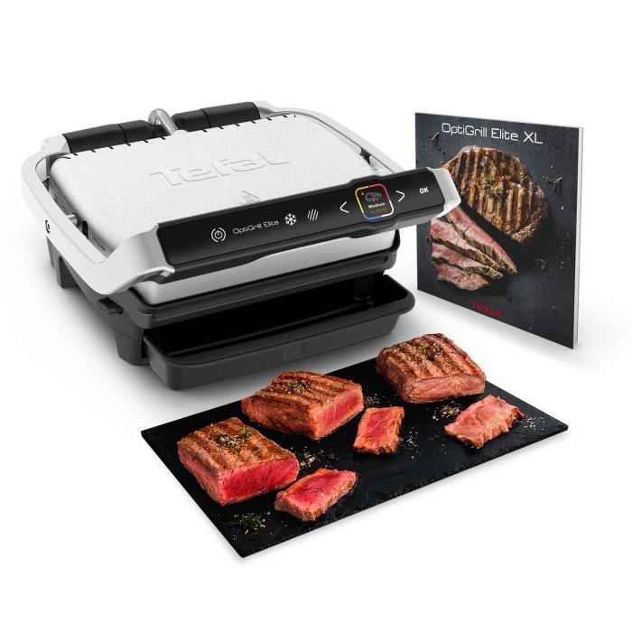 TEFAL GC750D12 Optigrill Elite Grill électrique, Technologie brevetée, Marquage intensif, 12 programmes, Intuitif, Plaques amovibles