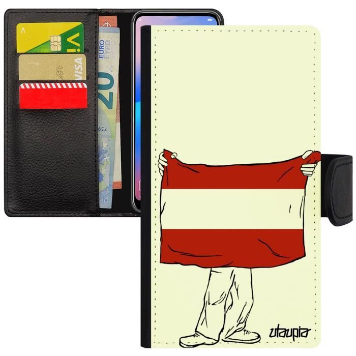 Coque Apple iPhone 7 simili cuir rabat porte cartes drapeau autriche autrichien foot coupe d'europe design jo coupe du monde 256 Go