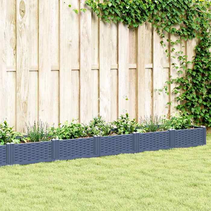 vidaXL Jardinière avec Piquets Bac à Fleurs Pot à Plantes Boîte à Fleurs Jardin Terrasse Patio Extérieur Bleu Gris 368024