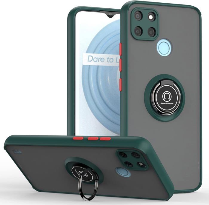 Custodia Per Realme C21Y E C25Y Con Anello Girevole 360° – TPU + PC Antiurto – Supporto Magnetico Auto – Rossa