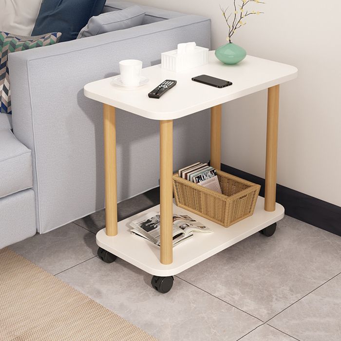 TABLE BASSE - pivotant à 360 degrés - pieds en bois massif - facile à assembler - étagère ouverte pliante à 2 niveaux