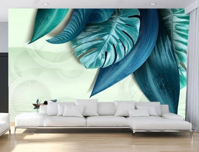 Papier Peint Panoramique Soie 3D Paysage Feuilles Tropicales Plantain ...