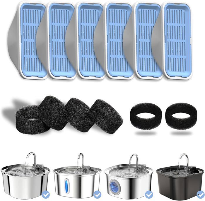 Meilleurs prix pour Filtres de fontaine à eau pour chat Remplacement et éponges de pré-filtrage pour fontaine pour animaux de compagnie de 3,2L/108 oz
