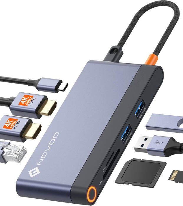 Novoo Docking Station Pc NOVOO Station D'accueil USB-C 14-en-1 - Double écran HDMI, Ethernet, Charge 100W Accessoire Bureau MacBook Dell