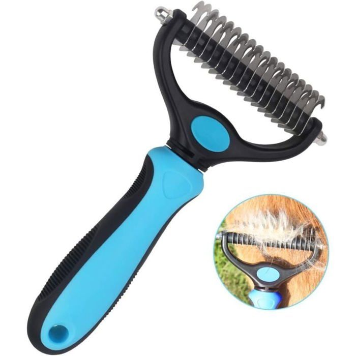 Meilleurs prix pour Brosse de toilettage pour chien 17 9 dents double face pour enlever les poils courts ou longs- PZCC