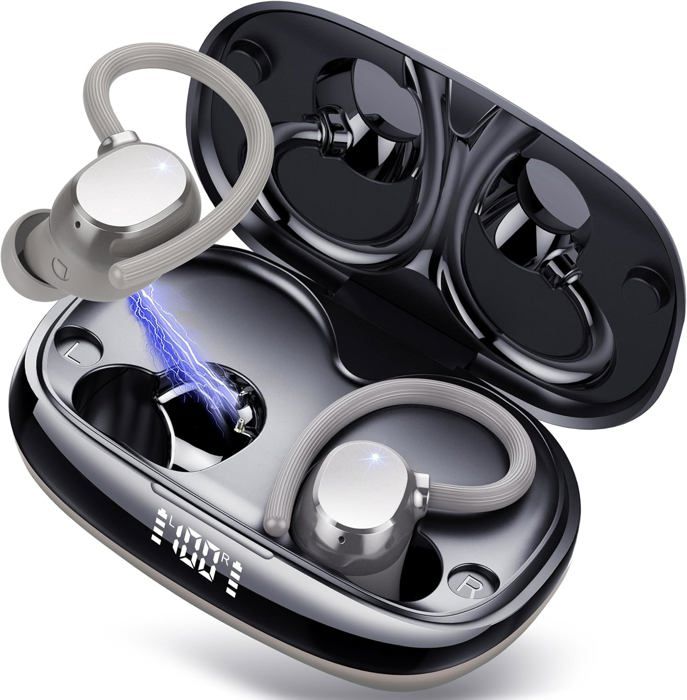 Écouteurs Bluetooth Sport Sans Fil 75H – Bluetooth 5.4, 4 Mics ENC Anti-Bruit, IP7 Étanche, Jaune – Son 3D HiFi