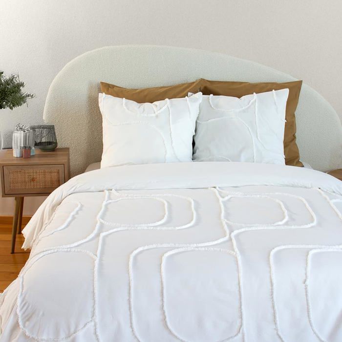 Stof Parure de Lit Moderne, Housse de Couette 220x240 cm avec 2 Taies d' oreiller, Motif Géométrique, Beige et Noir Stof Parure de Lit Moderne, Housse de Couette 220x240 cm avec 2 Taies d' oreiller, Motif Géométrique, Beige et Noir