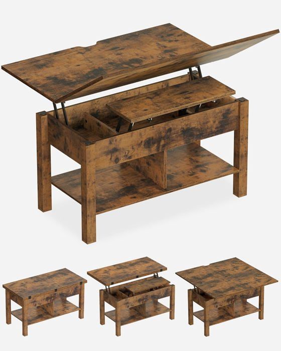 Table Basse Relevable Avec Rangement - Plateau Réglable 48-61cm, Design Industriel - Salon, Bureau