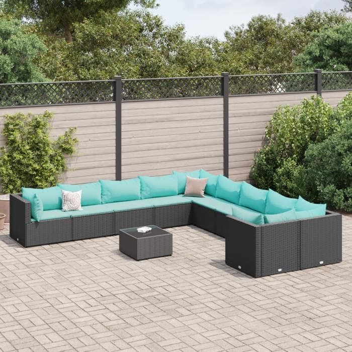 Salon de jardin vidaXL 11 pcs Résine tressée Housse amovible Pour 8 personnes - vue 3