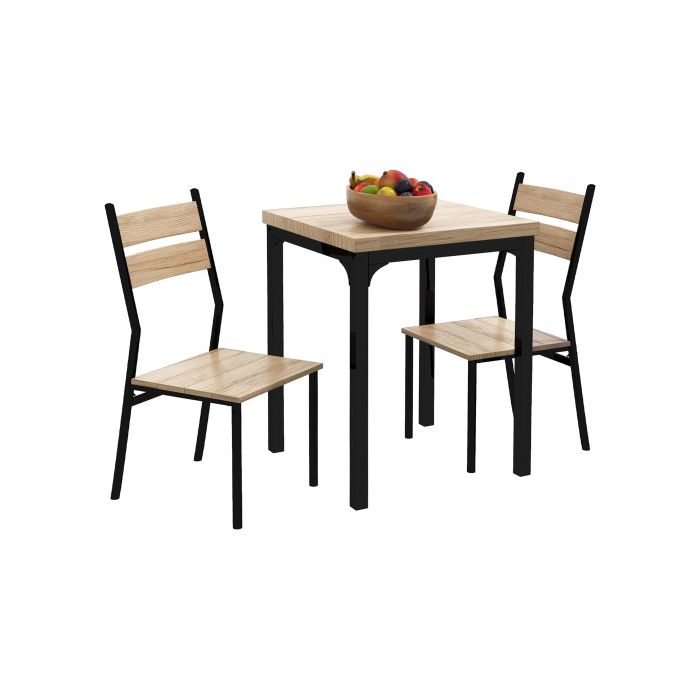 Table de cuisine - MUVOE - Ensemble 3 pièces - Bois naturel et noir - 4 places - Design compact