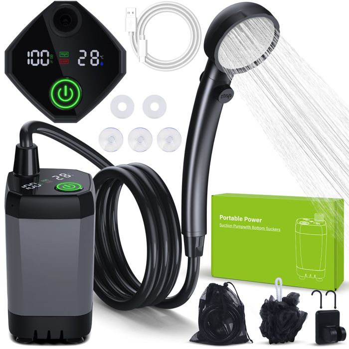 Spopal Kit Douche de CampingPompe de Douche Électrique RechargeableImperméable avec Afficheur Intelligent pour Extérieure