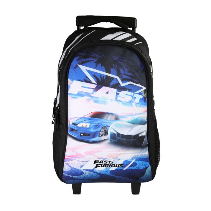 Bagtrotter - Fast And Furious - Sac à Dos Scolaire - Sac à Dos à Roulettes -  Noir - 2 Compartiments Zippés - 1 Poche...