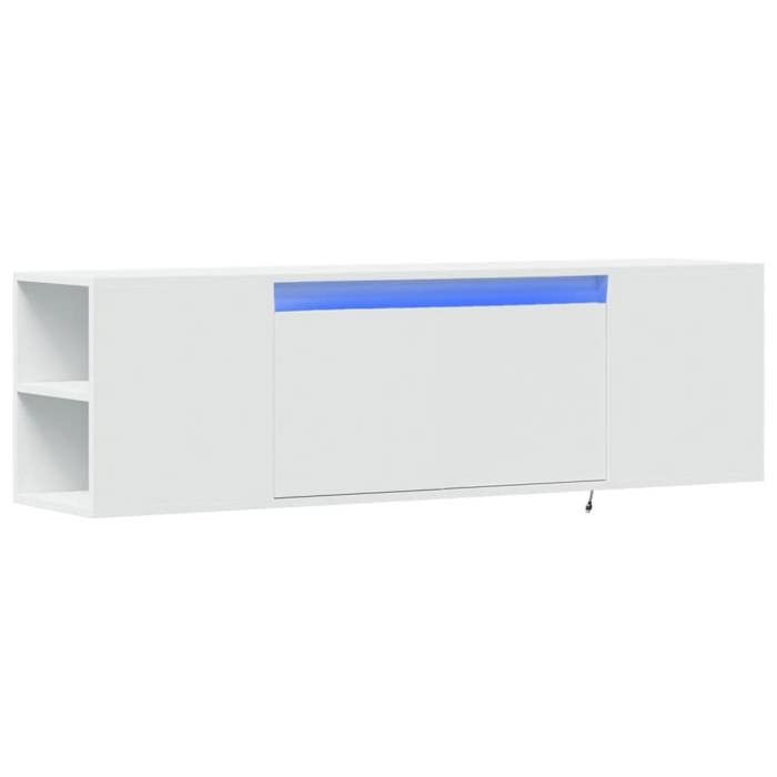 Blanc Meuble TV Flottant Console Multimédia avec lumières LED blanc 135x31x39 5 cm LV947
