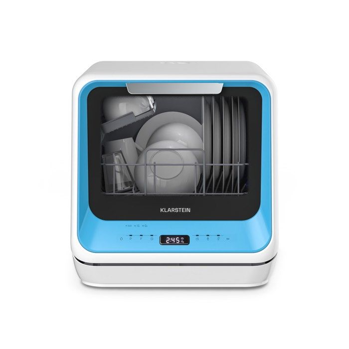 Klarstein Amazonia Mini Lave Vaisselle Pose libre Compact 7 Programmes 5L Réservoir ou Raccordement Silencieux Portable Bleu