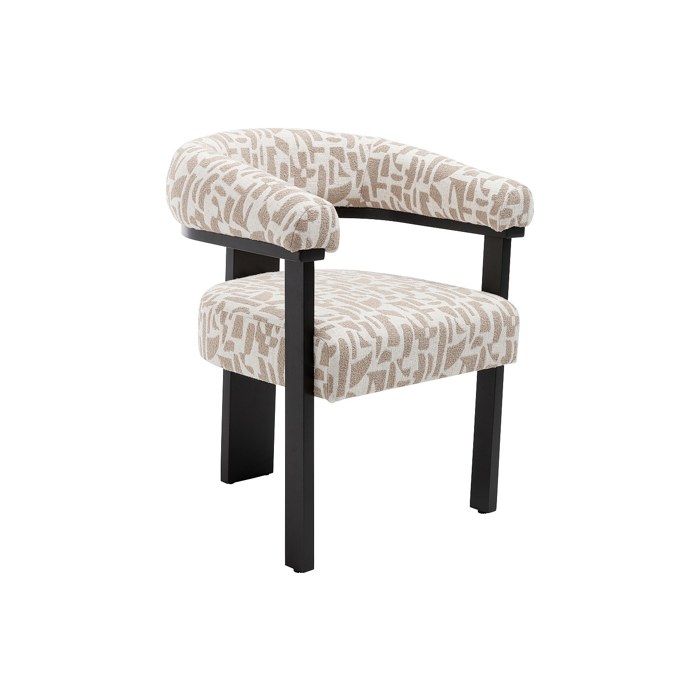 Chaise avec accoudoirs en tissu texturé bicolore et bois dhévéa noir - Crème et taupe - LIVELIA