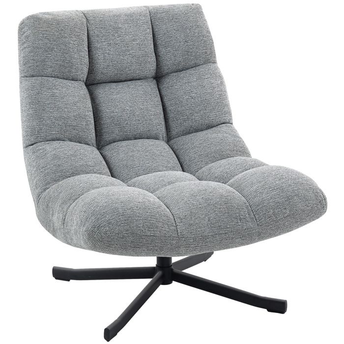 Fauteuil salon - HOMCOM - sans accoudoirs - assise large - pieds croisés en acier - tissu chenille imperméable - 75x95x90cm - gris