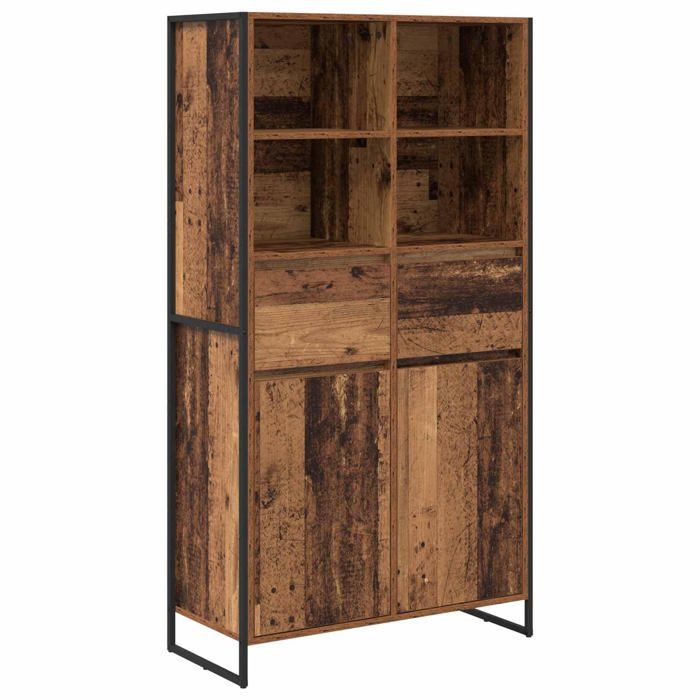Buffet industriel bois dingénierie - vidaXL - 81x36x1505 cm - Bois ancien - Étagères ajustables - Avec tiroir