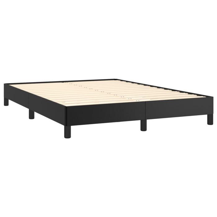 Cadre de lit double en similicuir - MEUBLECHIC - 140x190 cm - Noir - Similicuir durable - Lattes de contreplaqué