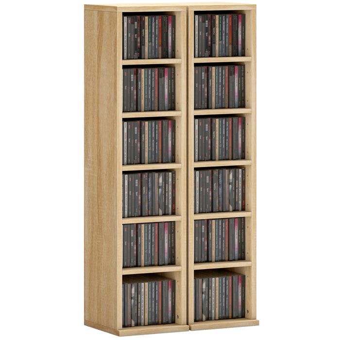 Armoire de rangement CD-DVD - HOMCOM - 6 + 6 compartiments - capacité max. 204 CD - 21 x 225 x 885 cm - chêne