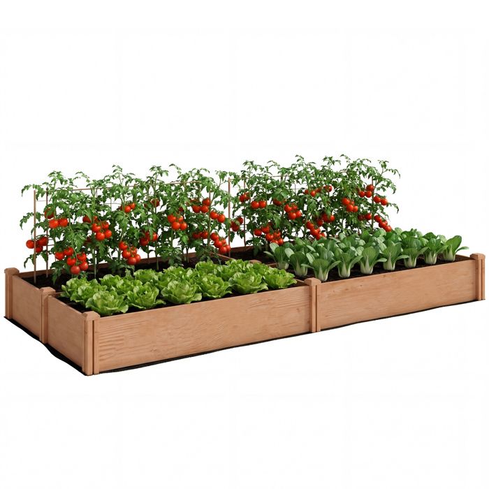 Carré potager - Outsunny - 4 zones de culture fond ouvert avec montage sans outil - bois - 234x109x25cm - marron clair