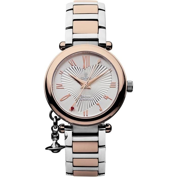 Montre femme - VIVIENNE WESTWOOD - VV006RSSL - Acier bicolore argent & or rose - Cadran texturé blanc - Breloque Orb