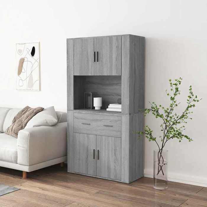 Buffet haut Commode salon Sideboard Sonoma gris Bois dingénierie 80x33x70 cm A3773 Buffet haut Commode salon Sideboard Sonoma gris Bois dingénierie 80x33x70 cm A3773