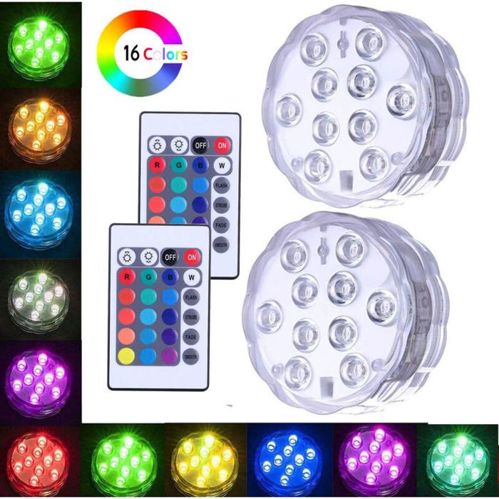 2pcs Lumière LED SubmersibleImperméable IP68Piscine Avec Télécommande RVB Changement de 16 Couleur Eclairage de Bassin Décoration