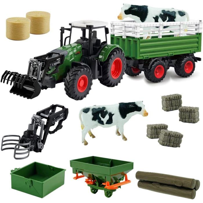 Véhicules de Tracteur agricole - Remorque de Tracteur avec poignée Ronde - Épandeur dengrais avec Balle de Lait - Jouets agricoles