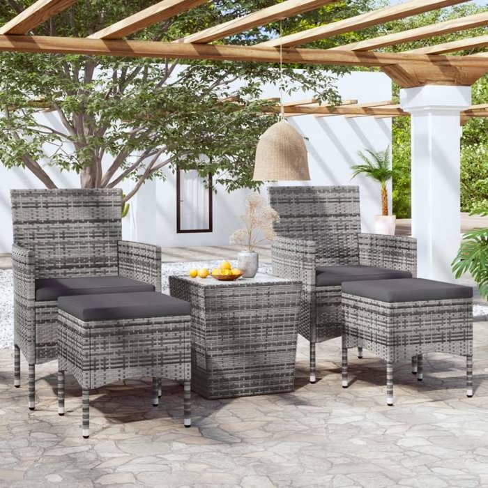 VIDAXL Ensemble Table bar avec chaises jardin (5 pcs) - ANTI-UV - Résine tressée verre trempé Gris 41.5x41.5x43 cm M148