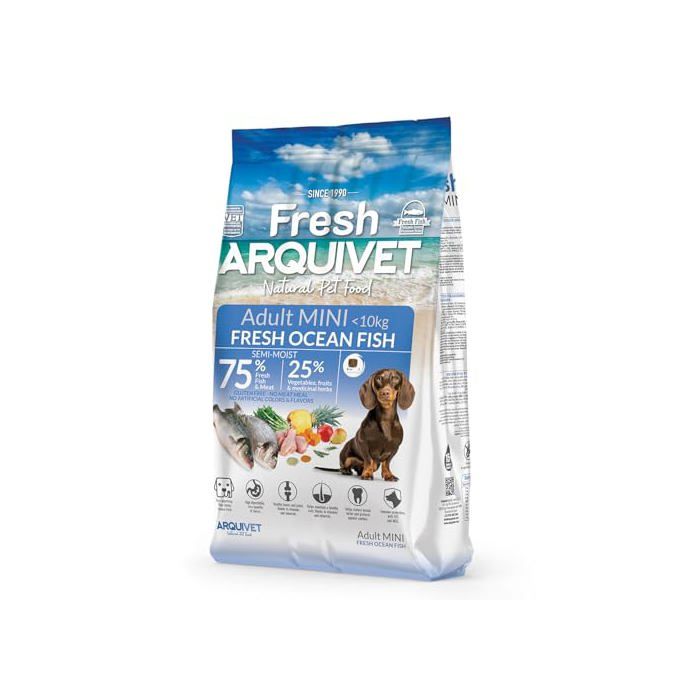 Boîte dalimentation - ARQUIVET - Fresh Mini Ocean Fish - Semi-humide - 55% poisson frais - Pour petits chiens