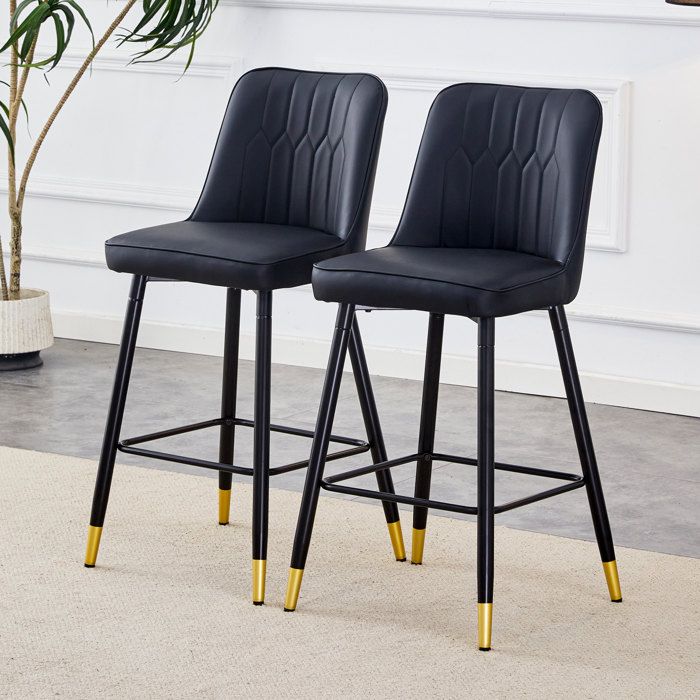 MEULVA Lot de 2 tabourets de bar 100 cm avec dossier PU noir structure en métal repose-pieds
