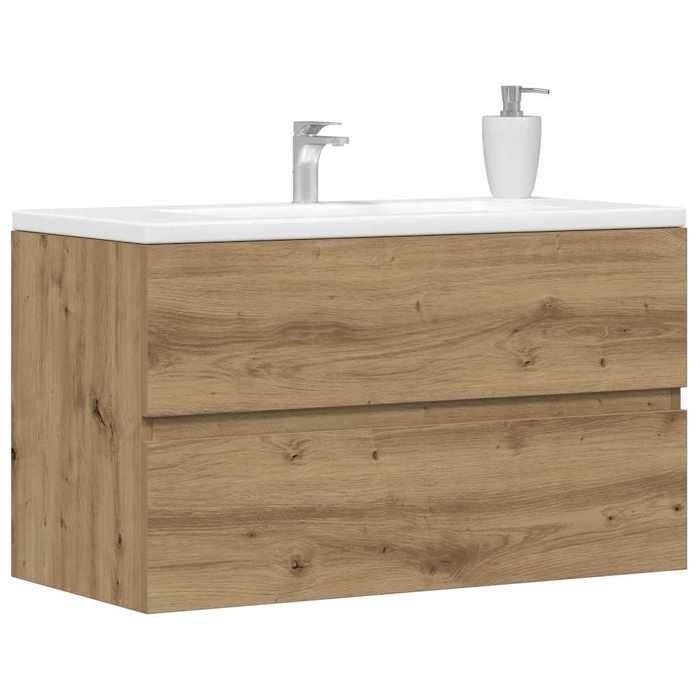 Meuble sous lavabo - Armoire dévier - vidaXL - Chêne artisanal - bois dingénierie - 90 x 385 x 45 cm 661326