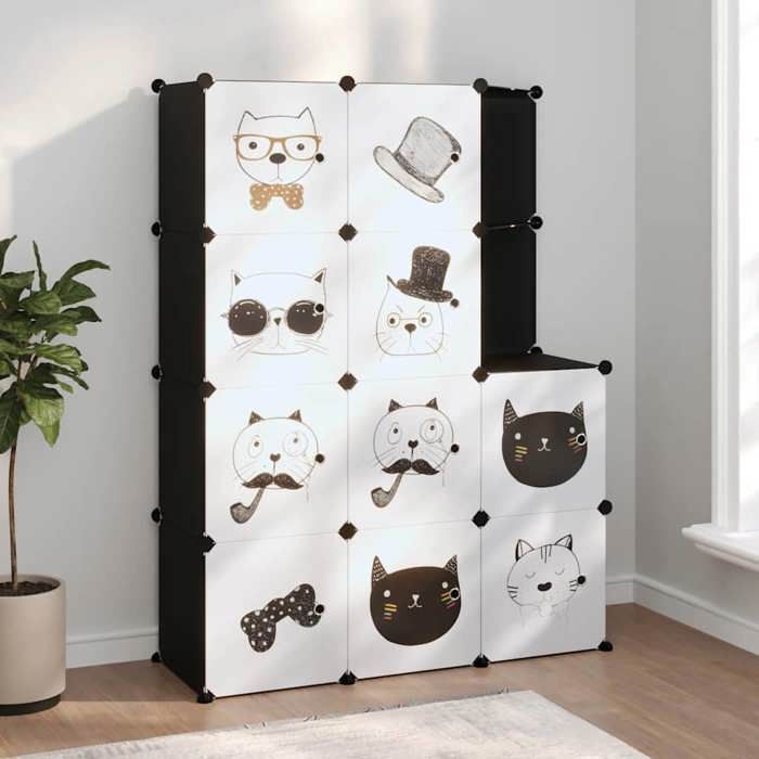 vidaXL Armoire de rangement pour enfants Noir en polypropylène (PP) et acier avec 10 Cubes
