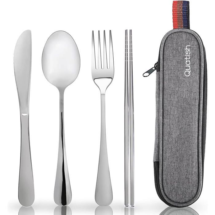 Couverts Lunch BoxPortable Boite a Couvert Pour Le TravailSet de Couvert Camping Réutilisable en Acier Argent ENSEMBLE USTENSILES