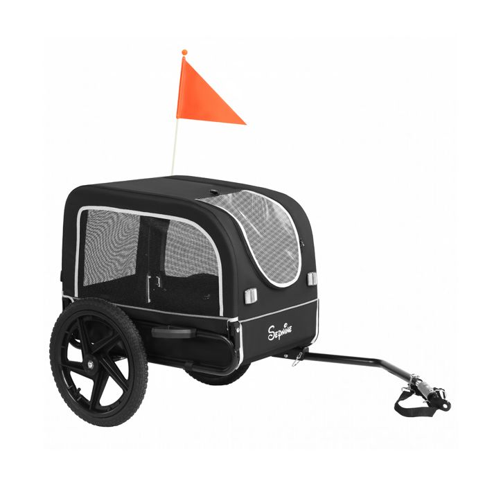 Sepnine Remorque vélo pour animaux de compagnie grande intérieur 67×43×48 cm charge maximale 23 kg roues à air de 40 cm