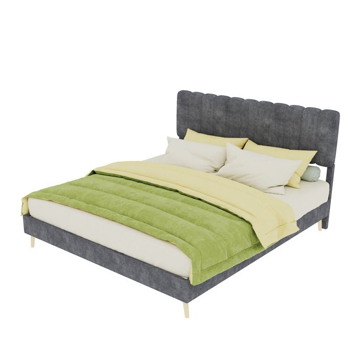 Lit rembourré 160x200 cm gris avec tête de lit haute matelas inclus sans sommier tapissier velours JOINERY