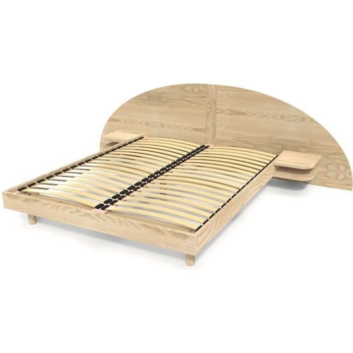 Lit Adulte Arc Bois Avec Tete Et Chevets Integres Brut 140x190 Achat Vente Structure De Lit Lit Adulte Arc Bois Avec Tete Cdiscount