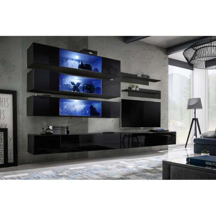 Ensemble Mural Fly J 3 Rangements Led 2 Meubles Tv 2 Etageres Noir Modele 2 Achat Vente Meuble Tv Mural Ensemble Mural Fly J 3 Soldes Cdiscount