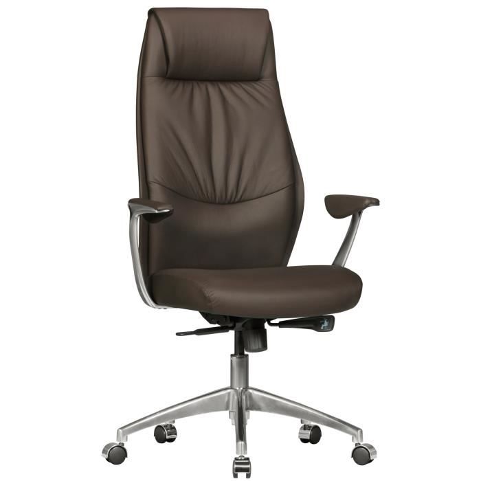 Chaise de bureau en cuir AMSTYLE OXFORD 1 - Marron - Mécanisme synchrone - Appuie-tête Chaise de bureau en cuir AMSTYLE OXFORD 1 - Marron - Mécanisme synchrone - Appuie-tête