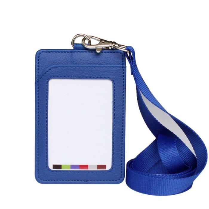Porte-badge vertical en cuir synthétique avec cordon en nylon pour les affaires, les entreprises, les expositions Bleu