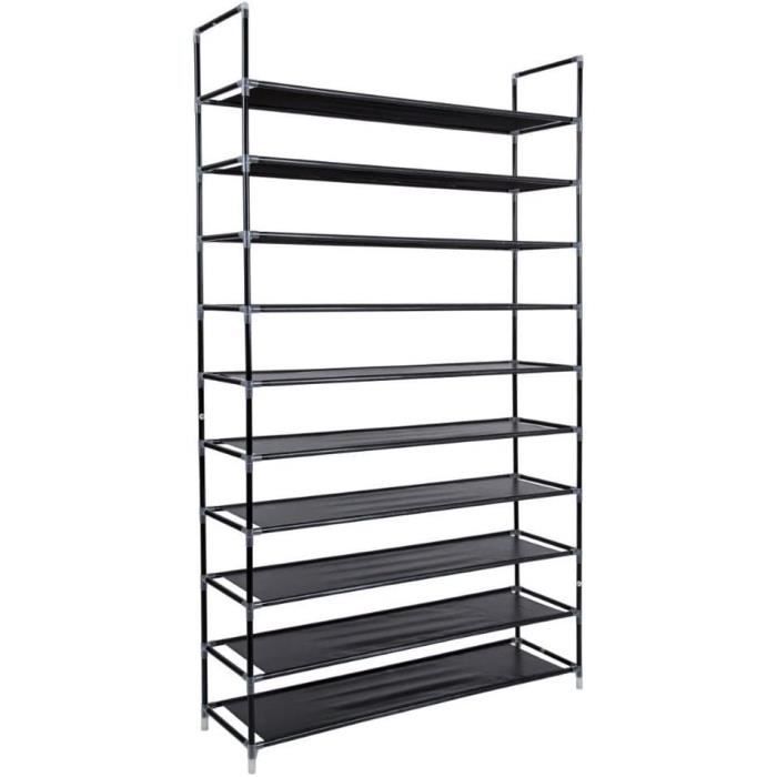 Etagères à Chaussures - Rangement Armoire Tissu - 10 Niveaux - Noir