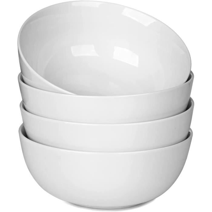 Lot De 4 Bols En Céramique Blancs - 700 Ml, Diamètre 15 Cm, Hauteur 7.5 Cm - Compatible Micro-ondes Et Lave-vaisselle - Pour Petit-déjeuner, Soupe, Dessert