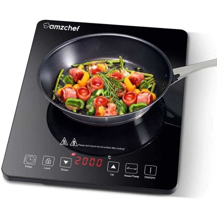 Plaque Induction Portable Amzchef, plaque de cuisson à induction de 2000W,  9 niveaux de puissance, 9 réglages de température - Cdiscount Electroménager