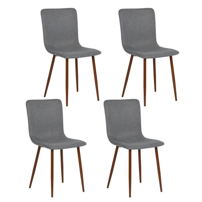 furniturer lot de 4 chaises de salle à manger tissu pieds en métal scandinave rétro vintage pour cuisine salle à manger salon, gris