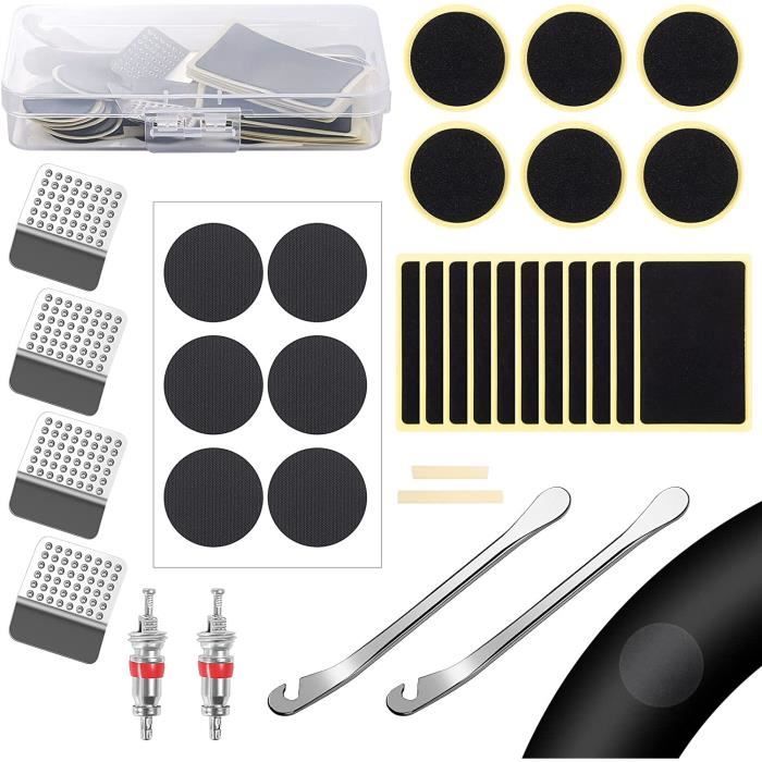 Tongboke 68 pièces Kits de Réparation de VéLo,Rustine Velo Kit Reparation  Velo Pneu Velo,avec Boîte de Rangement pour Vélo pour Les Vélos, Les Motos,  la RéParation des Pneus, etc : : Sports