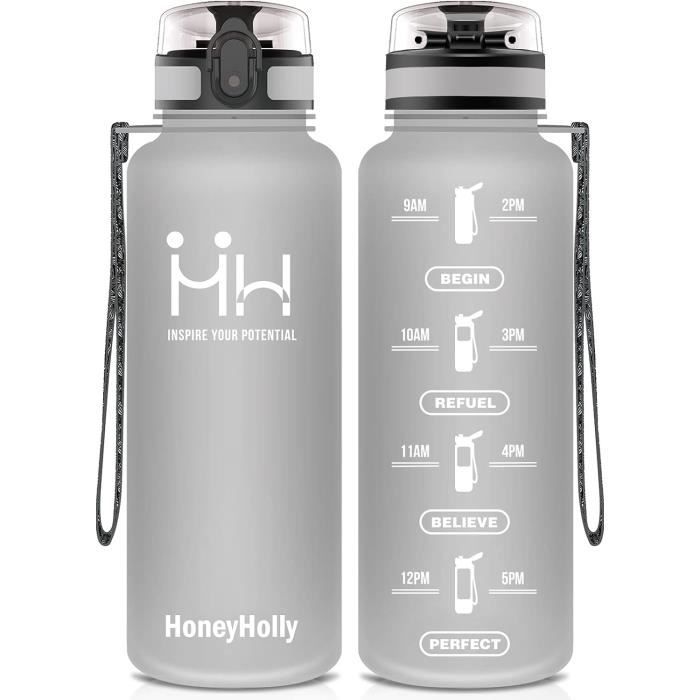 Gourde Isotherme Réutilisable HoneyHolly 500 Ml - Sans BPA, Acier Inoxydable, Maintient Froid 24h/chaud 12h, 2 Bouchons - 5