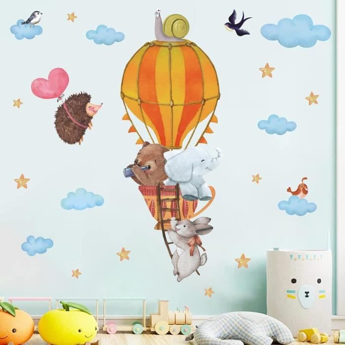 Autocollant mural, Animaux en montgolfière, Étoiles