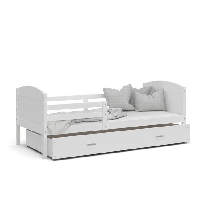 LIT ENFANT MATEO 190x90 BLANC + BLANC couleur MDF livré avec sommier,  tiroir et matelas en mousse de 7cm OFFERT. - Achat / Vente lit complet LIT  ENFANT MATEO 190x90 BLA - Cdiscount