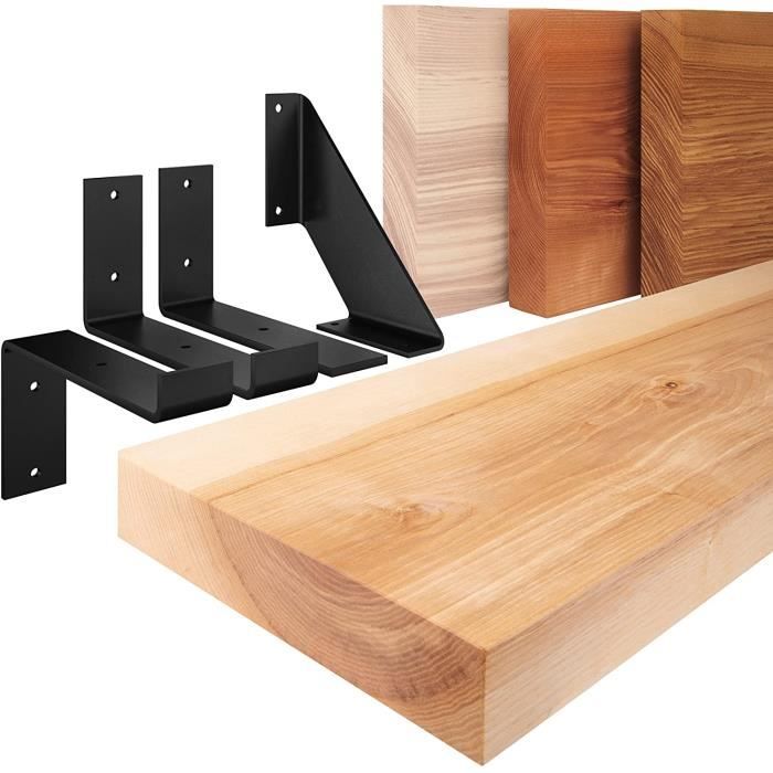 Étagère Murale En Frêne Massif 120cm - Style Industriel - Équerre Noire - LAMO Manufaktur