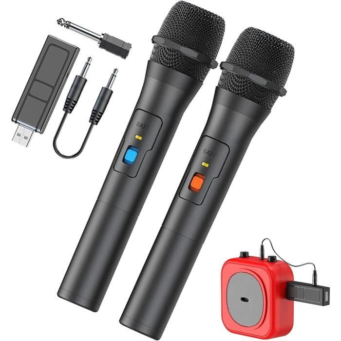Microphone karaoké sans Fil,Micros sans Fil Portables en métal avec  récepteur Rechargeable